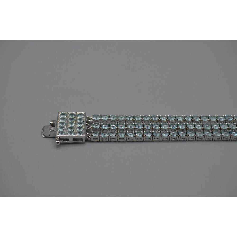 Blue Cubic Zirconia Three Strand Tennis Bracelet Sterling Silver 925 ADI CZ 8" - Picture 3 of 10